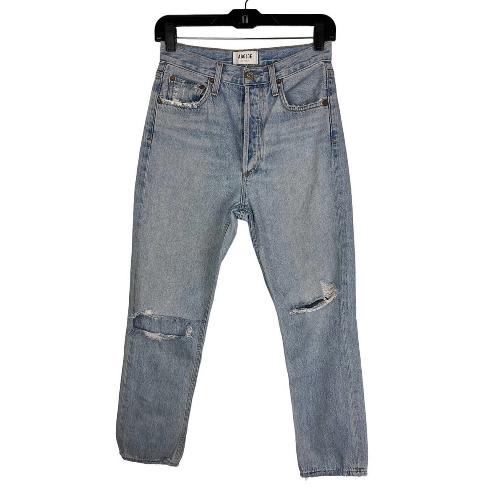 Agolde Riley High Rise Straight Leg Jeans 25 Distressed Light Wash Button Fly